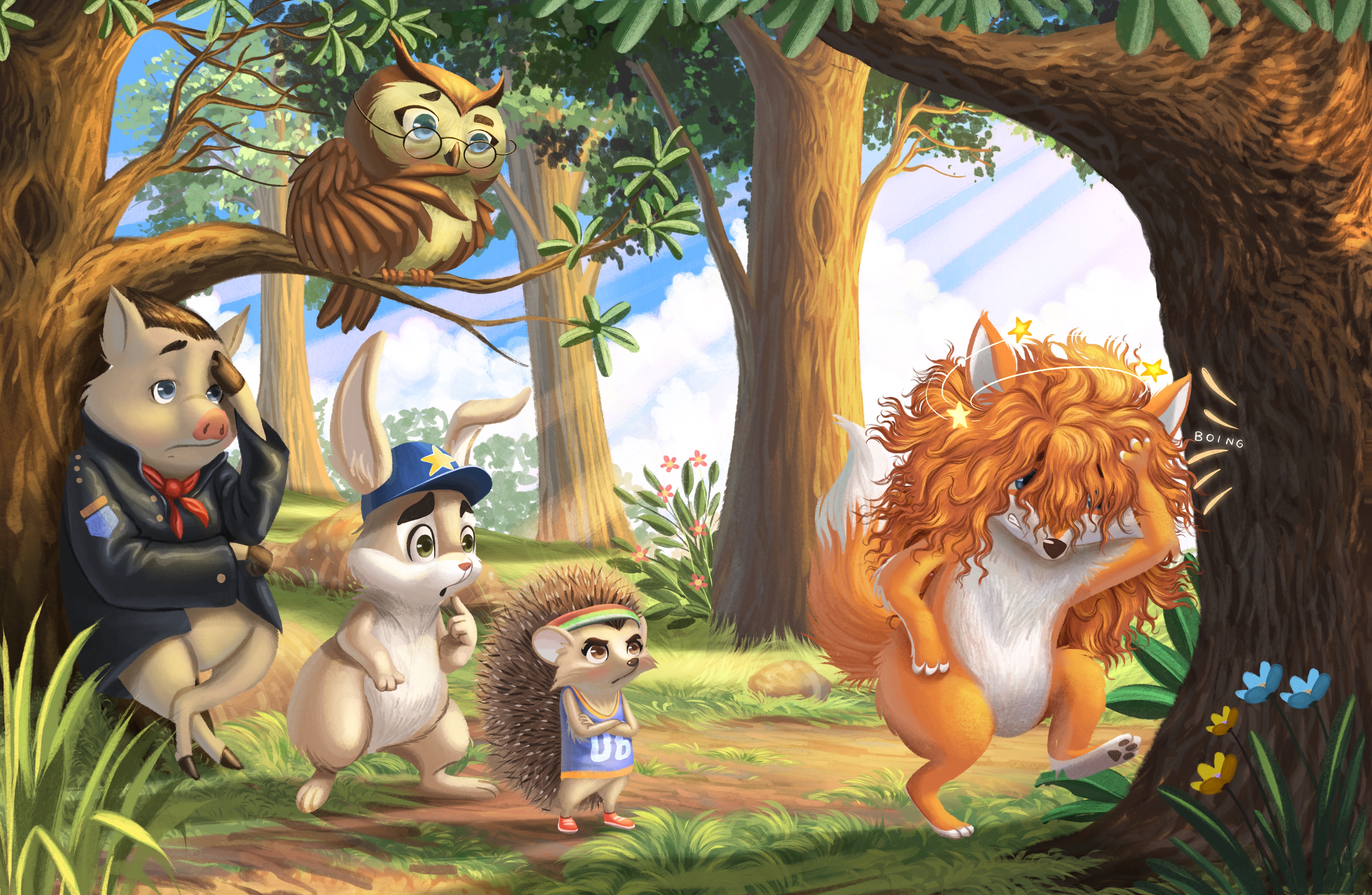 Illustration aus dem Kinderbuch – Waldtiere auf einem Abenteuer